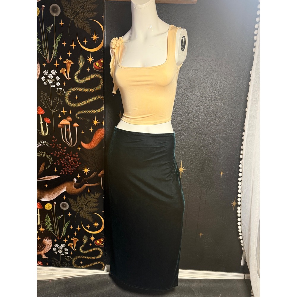 Attention Blue Iridescent Beaded Floral Midi Skirt Size 10 Side Zip Lined